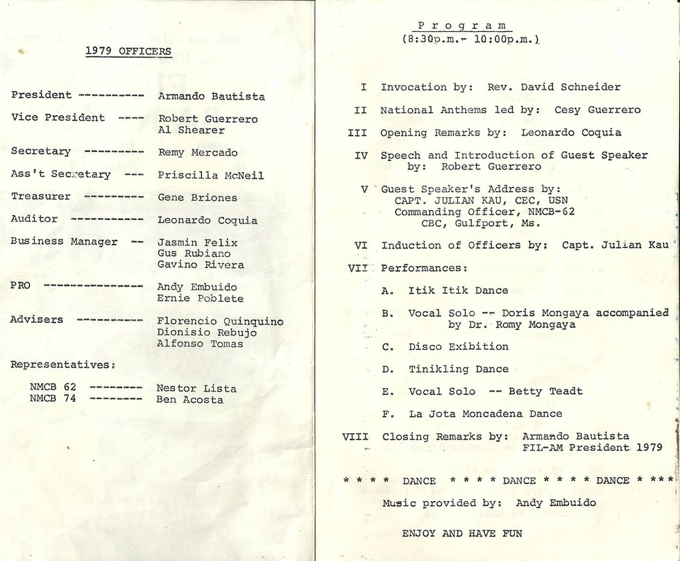 Scanned archival program pages from an early Filipino-American Association event.